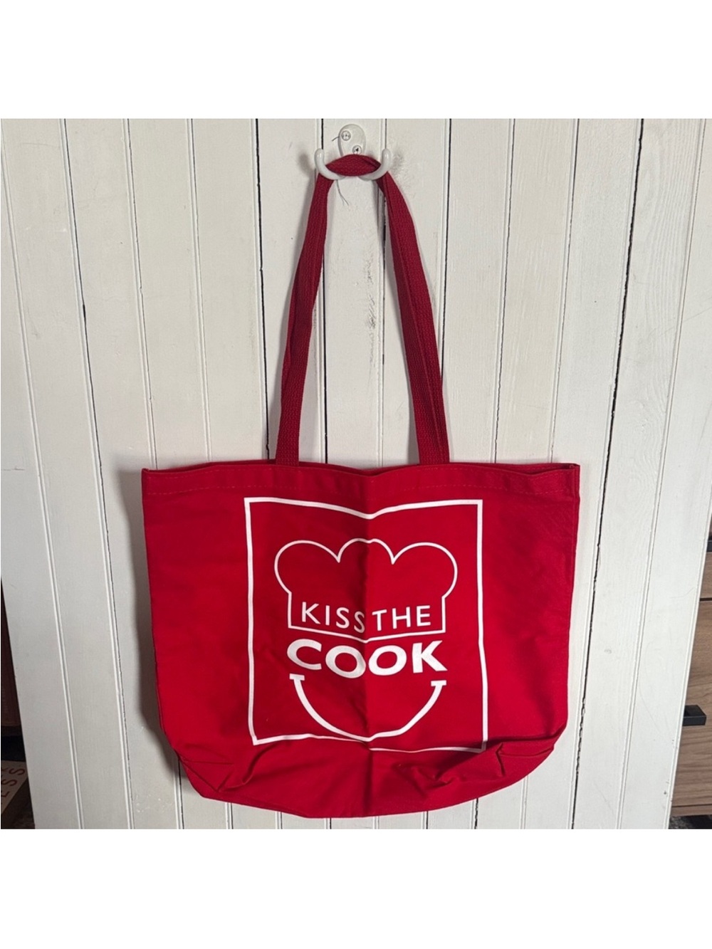 Kiss The Cook Red Canvas Tote Bag